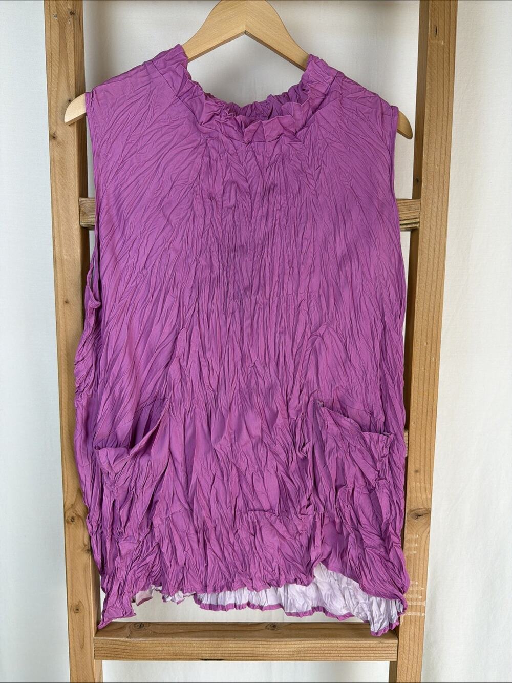 NWT Shana Pink High Neck Pockets Sleeveless Crinkle Long Tunic #0910 Size XXL